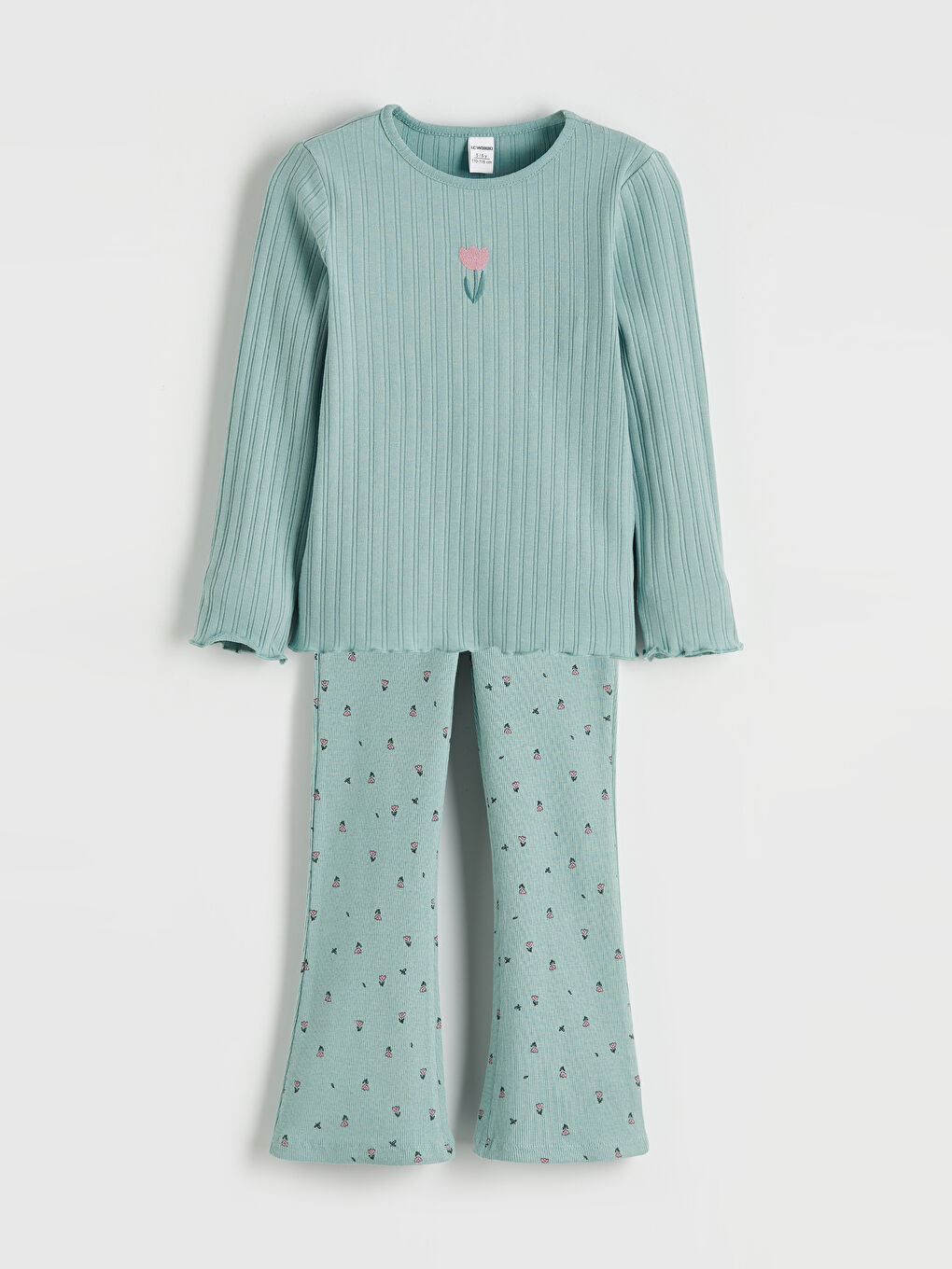 Yeşil Bisiklet Yaka Nakışlı Kız Çocuk Pijama Takımı