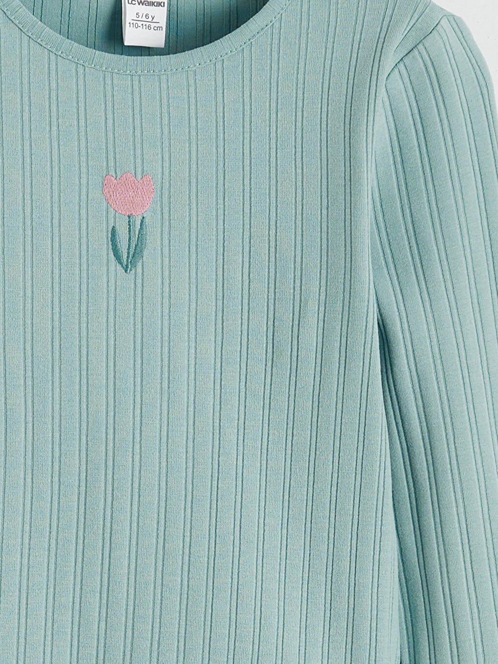 Yeşil Bisiklet Yaka Nakışlı Kız Çocuk Pijama Takımı-5