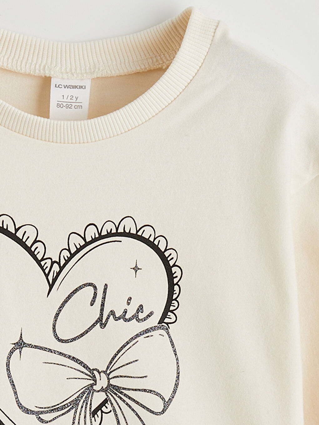 Ekru Fiyonk Detaylı Baskılı Kız Çocuk Tişört-2