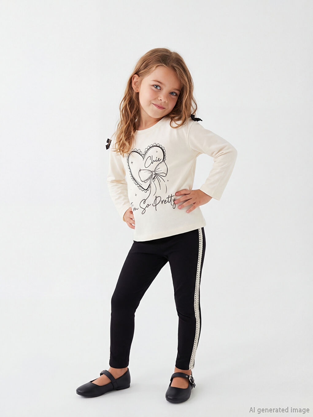 Комплект для девочек с круглым вырезом и принтом-1