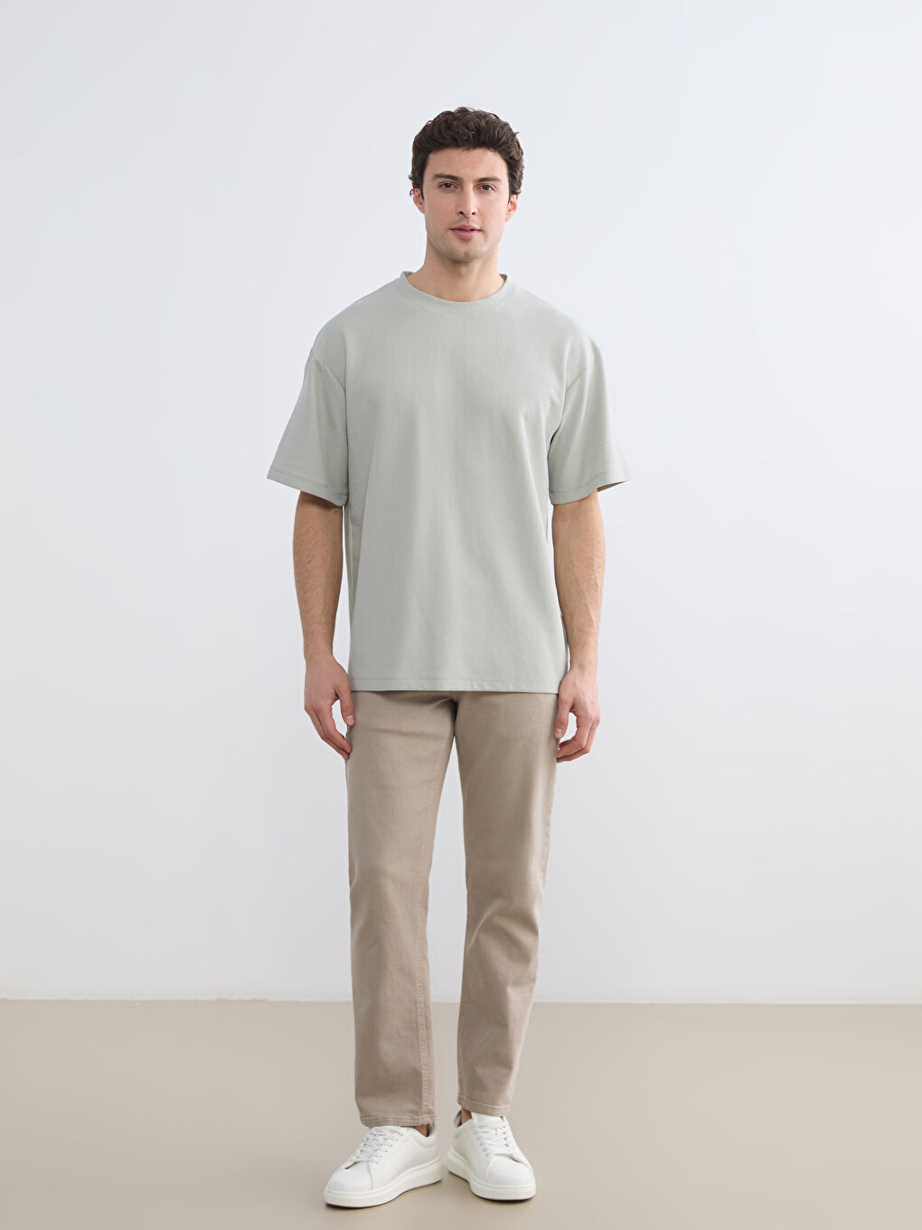 Yeşil Bisiklet Yaka Erkek Tişört-1