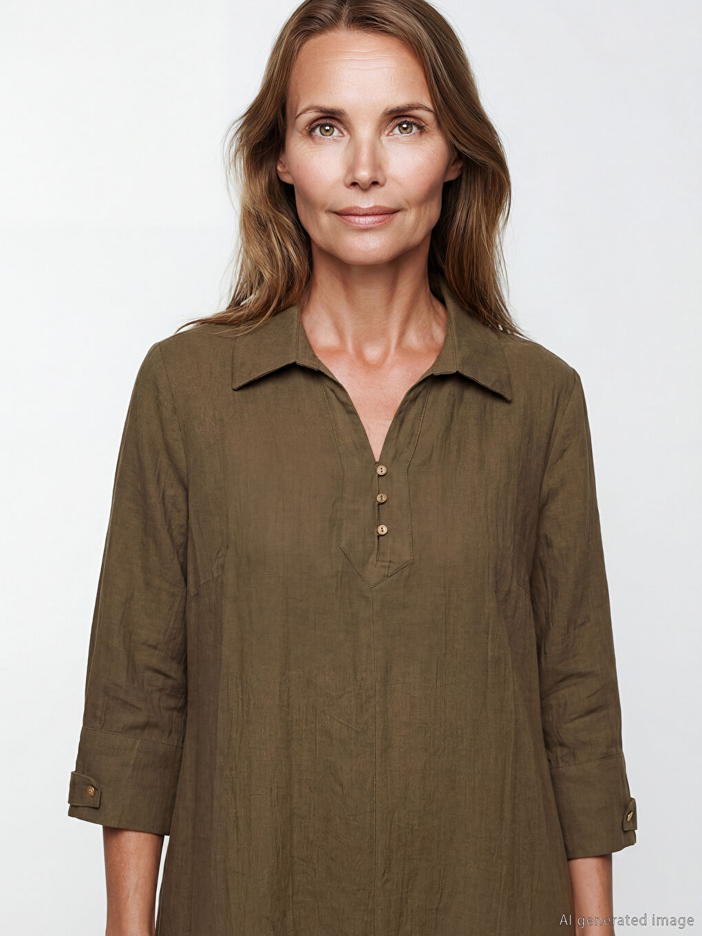 Yeşil Gömlek Yaka Dokulu Elbise-2