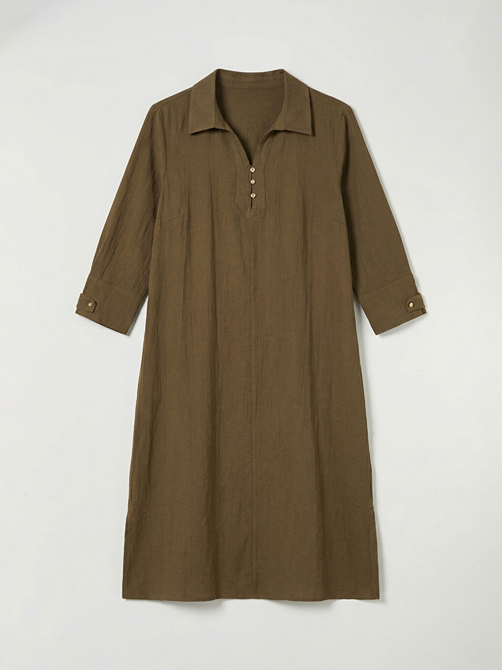 Yeşil Gömlek Yaka Dokulu Elbise