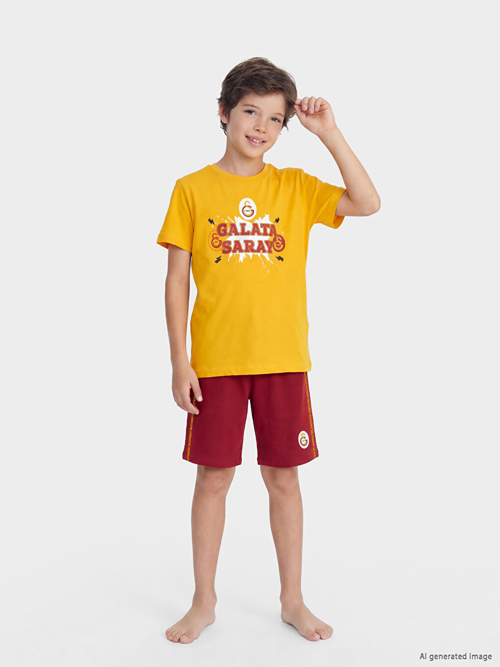 Turuncu Galatasaray Baskılı Erkek Çocuk Şortlu Pijama Takımı-1
