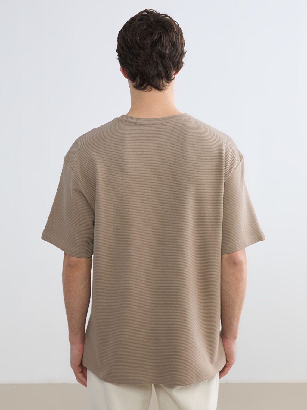 Kahverengi Bisiklet Yaka Çizgili Erkek Tişört-3