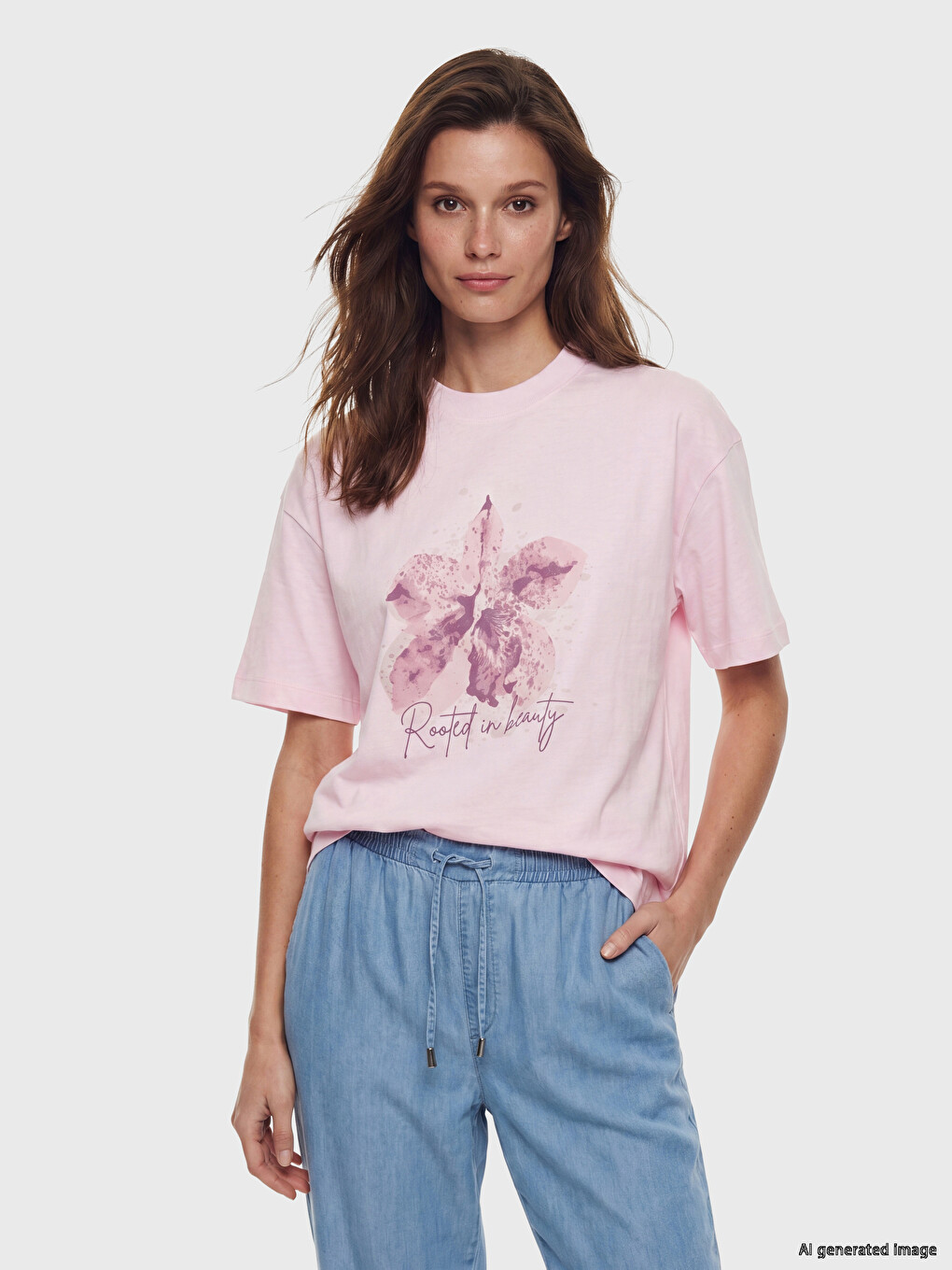 T-shirt me jakë të rrumbullakët i stampuar për gra