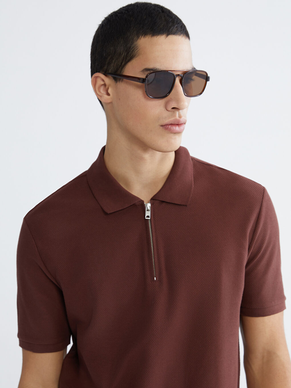 Kahverengi Polo Yaka Penye Erkek Tişört