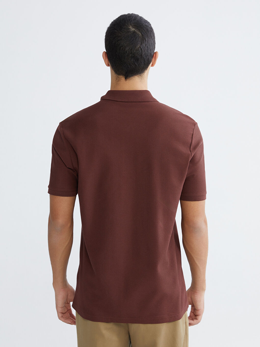 Kahverengi Polo Yaka Penye Erkek Tişört-3