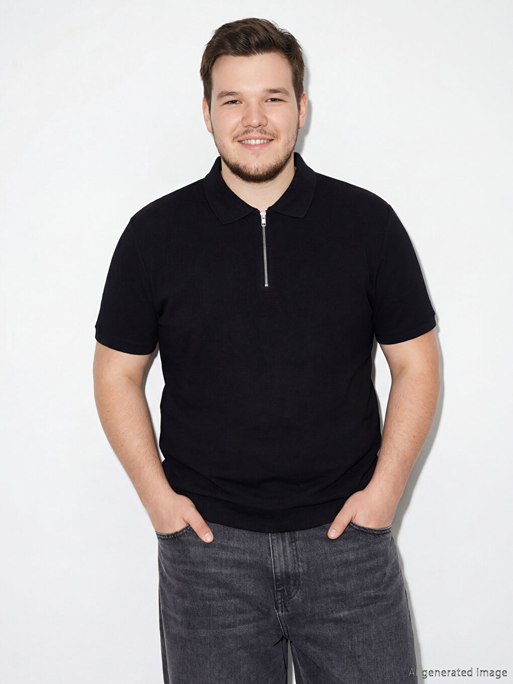 Siyah Polo Yaka Penye Erkek Tişört-1