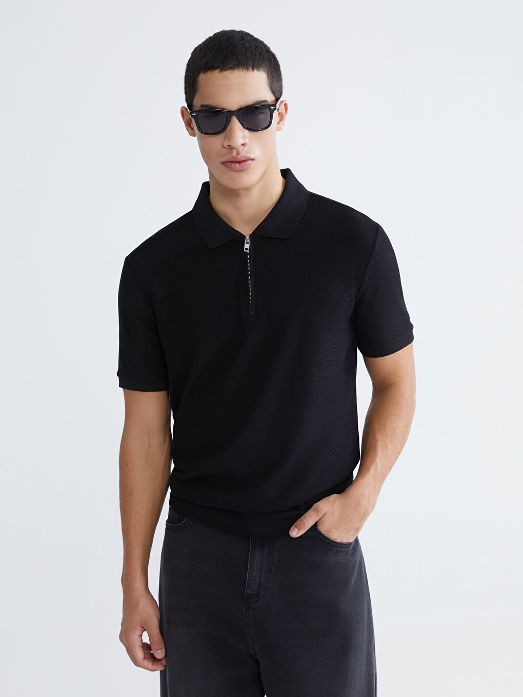 Siyah Polo Yaka Penye Erkek Tişört