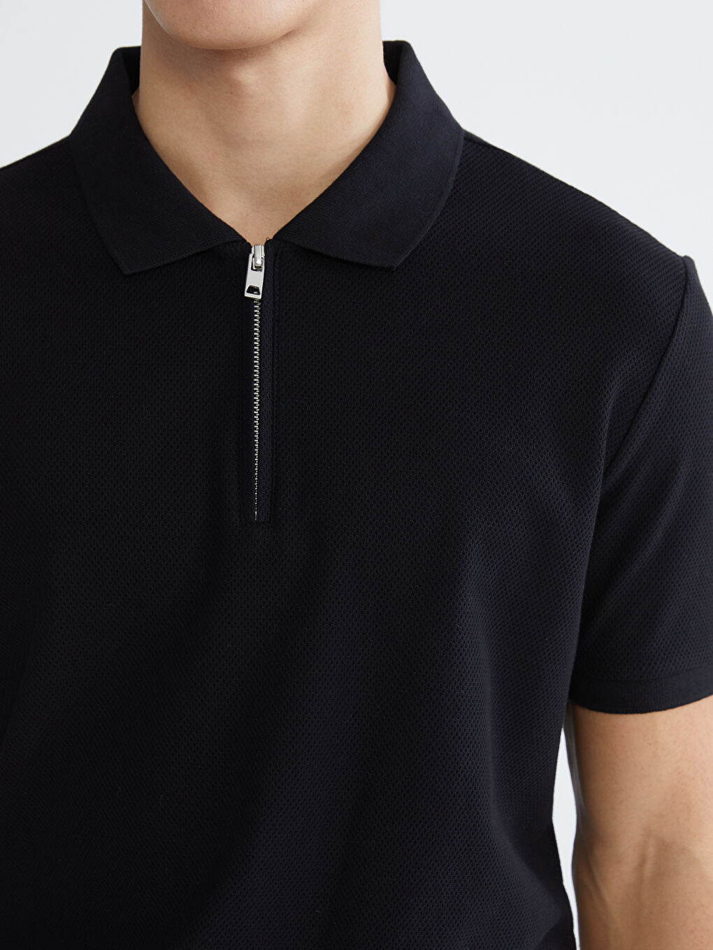 Siyah Polo Yaka Penye Erkek Tişört-2