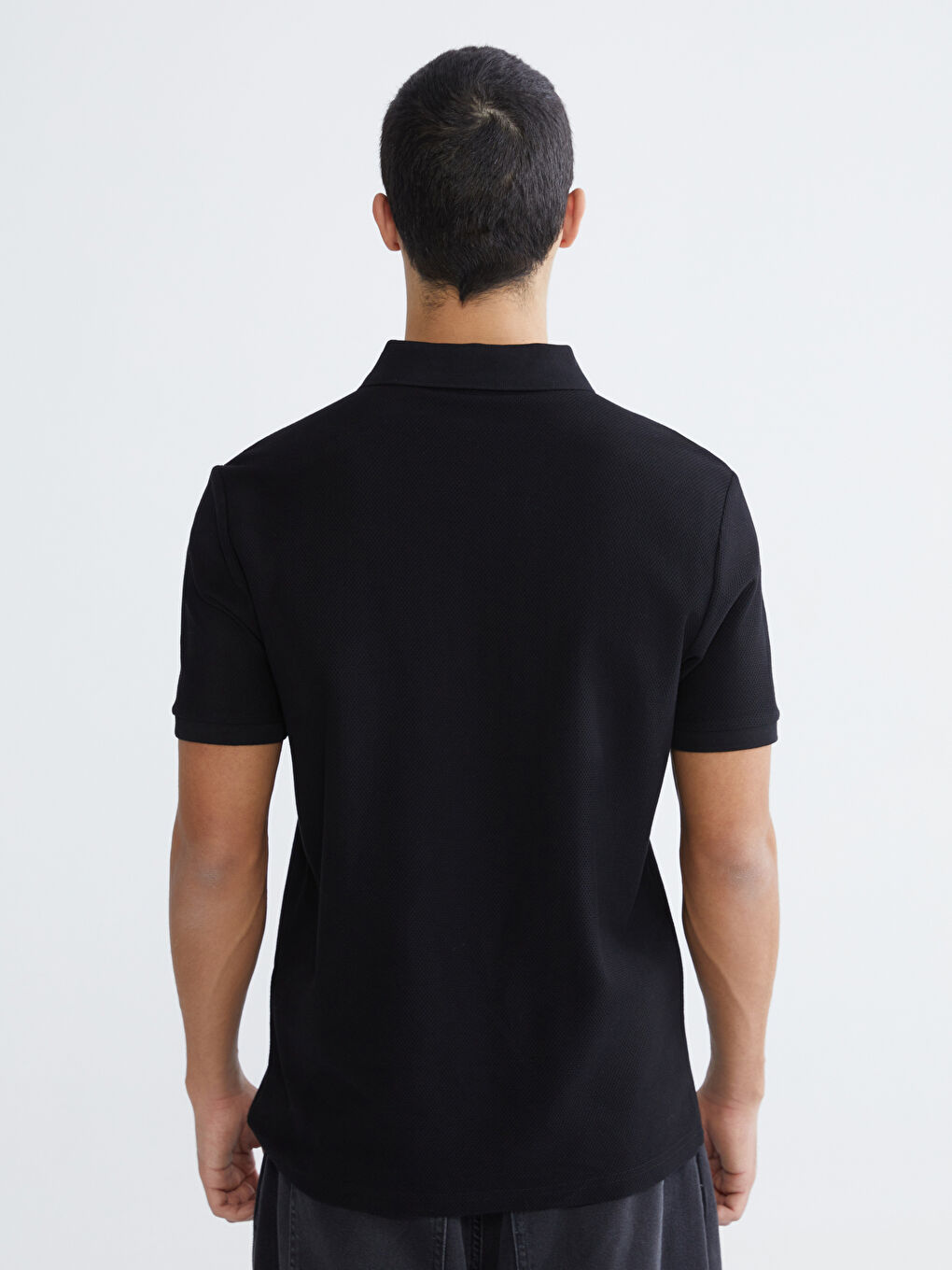 Siyah Polo Yaka Penye Erkek Tişört-3