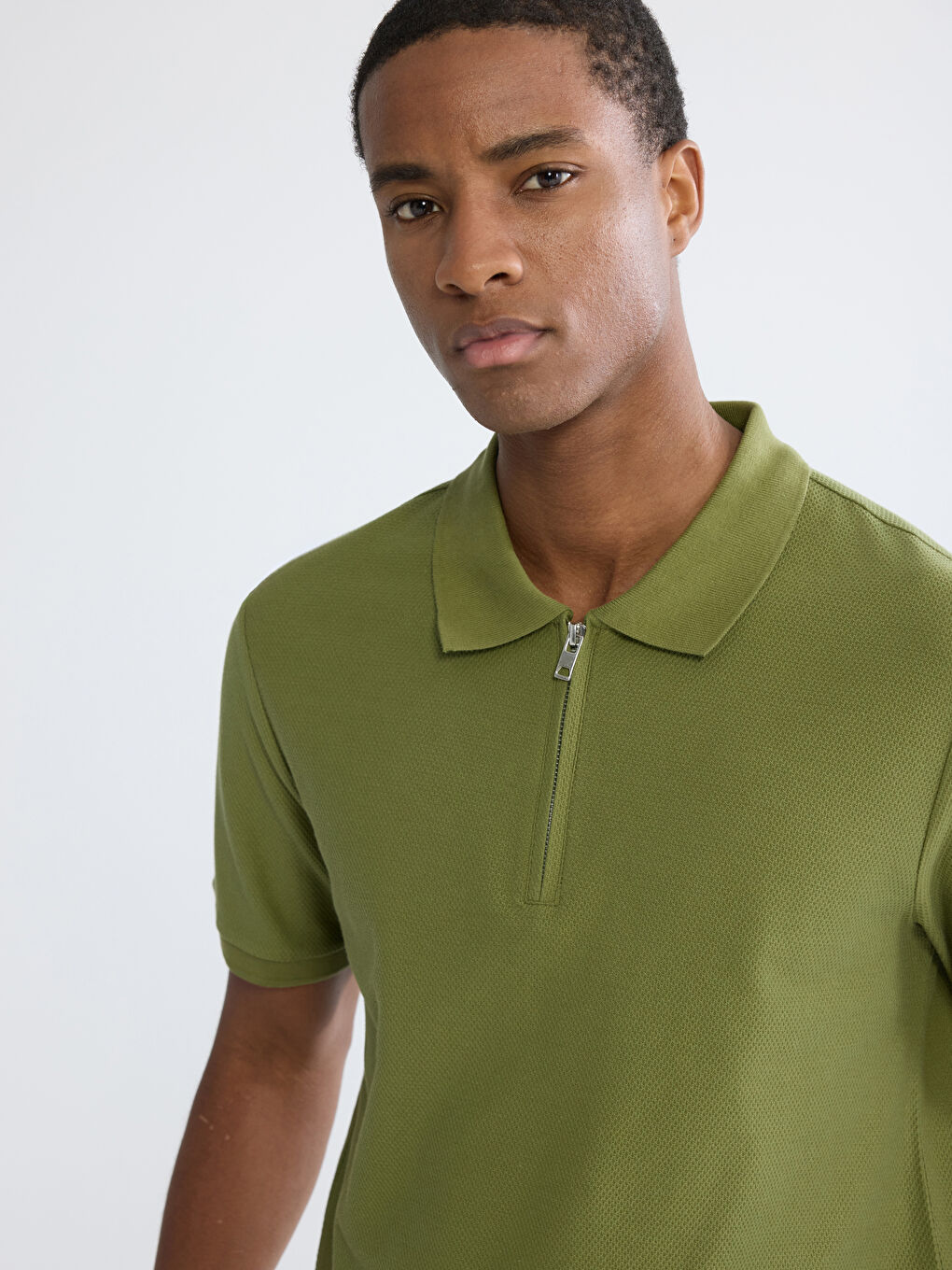Haki Polo Yaka Penye Erkek Tişört