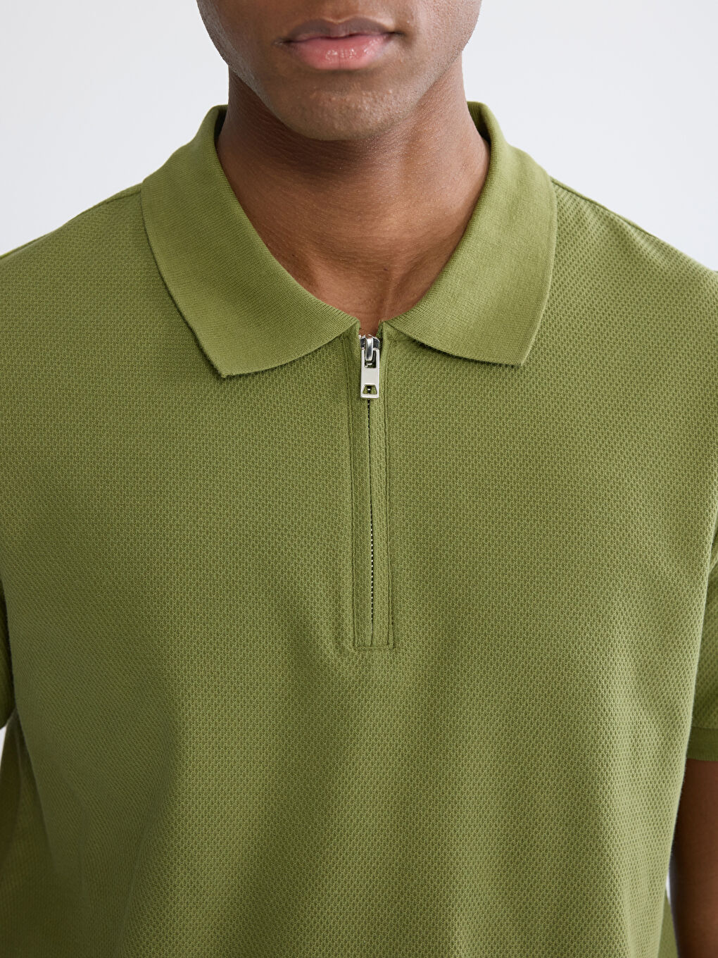 Haki Polo Yaka Penye Erkek Tişört-2