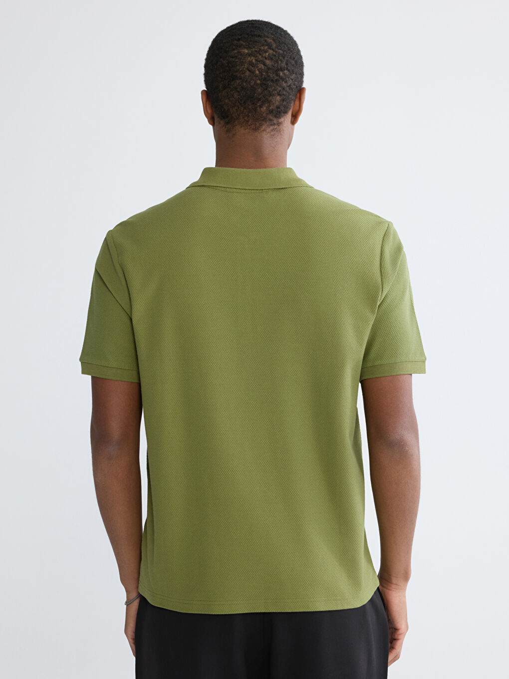 Haki Polo Yaka Penye Erkek Tişört-3