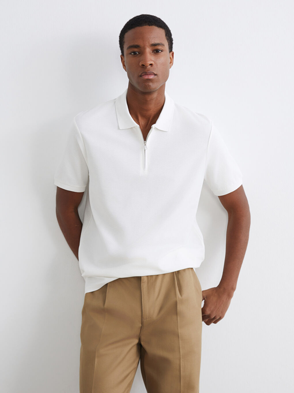 Ekru Polo Yaka Penye Erkek Tişört