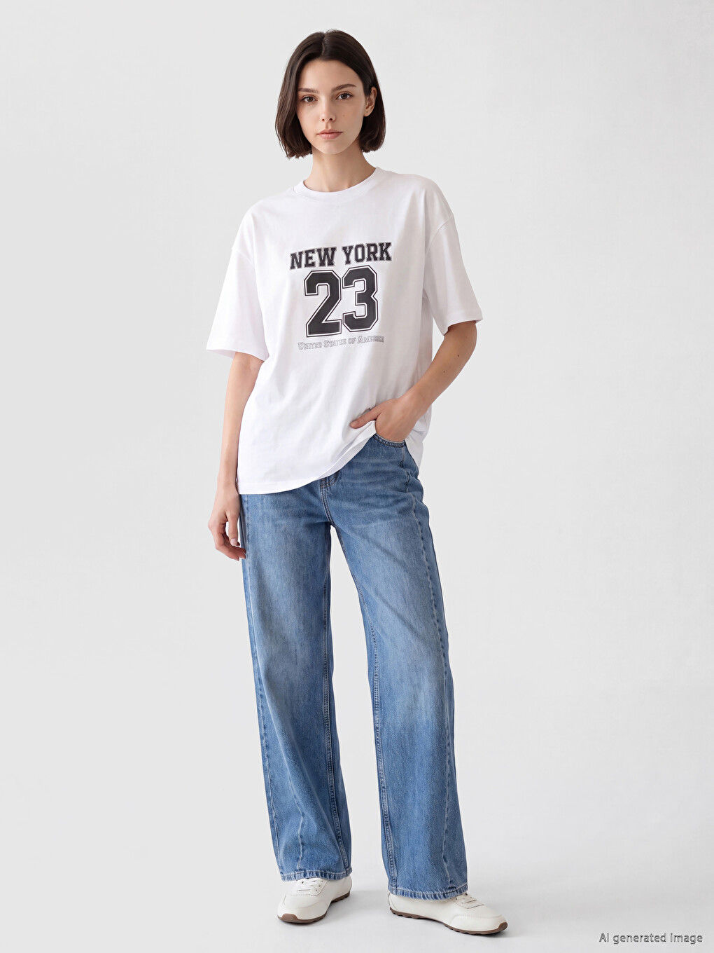 T-shirt À Col Rond Imprimé New York Pour Femme-1