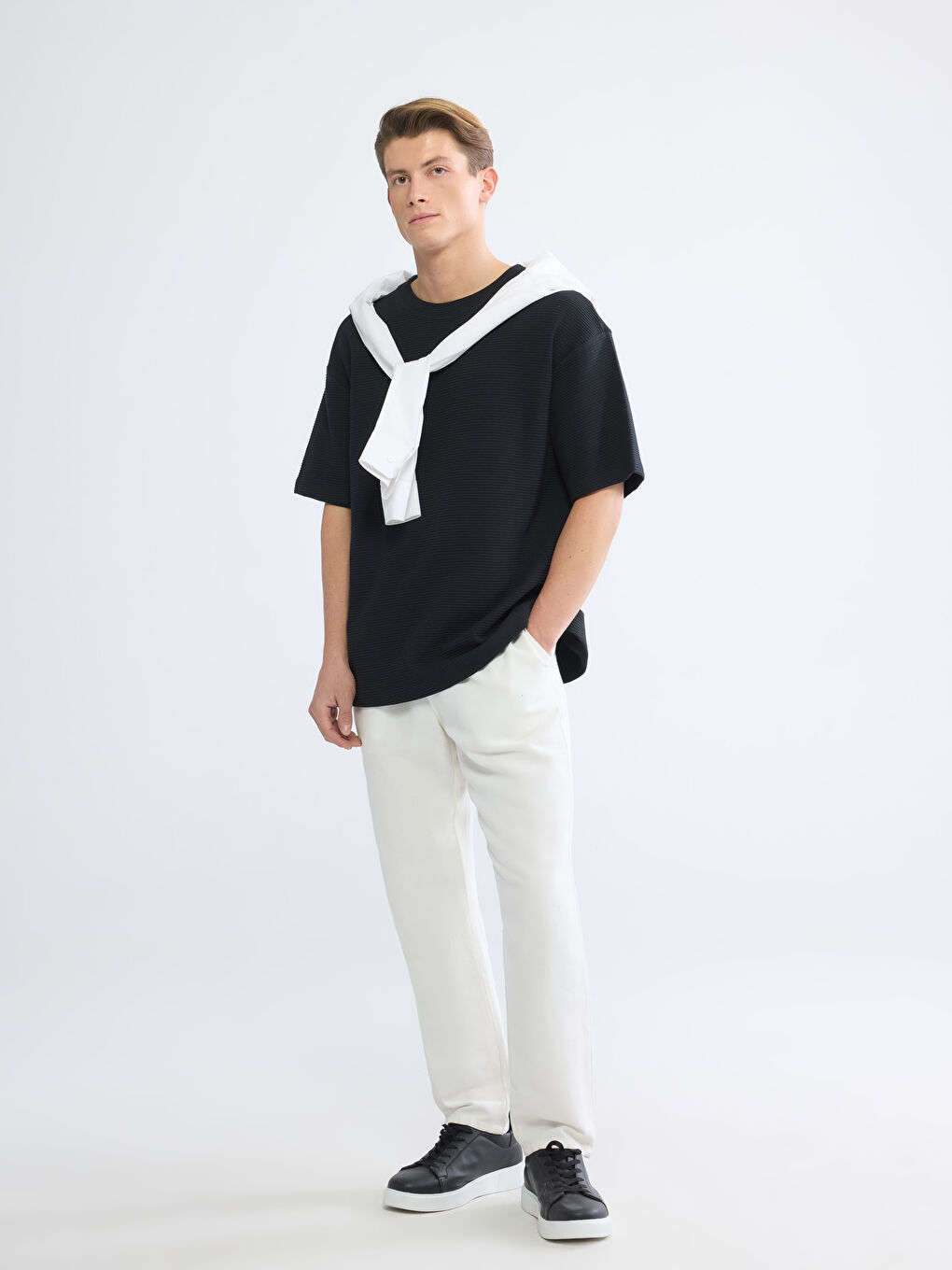 Siyah Oversize Fit Erkek Tişört-1