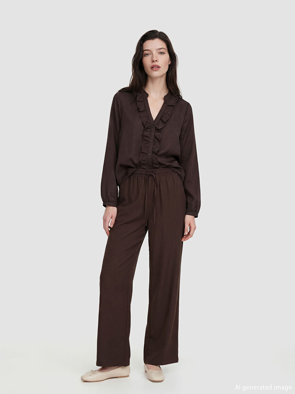 Notch Neck Frilled Blouse-1