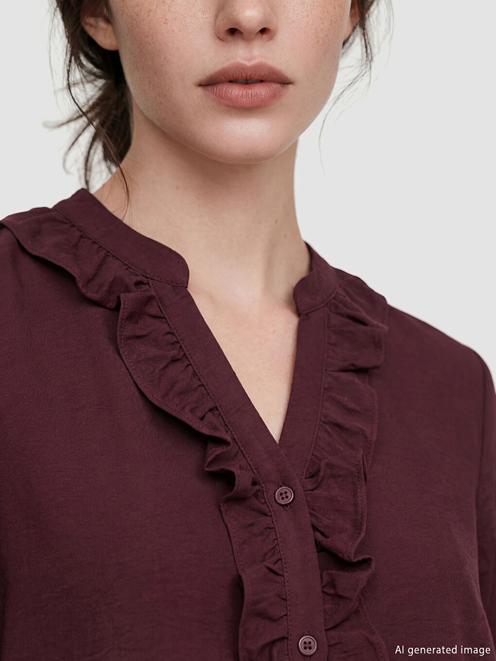 Mürdüm Kaçık Yaka Fırfırlı Bluz-2