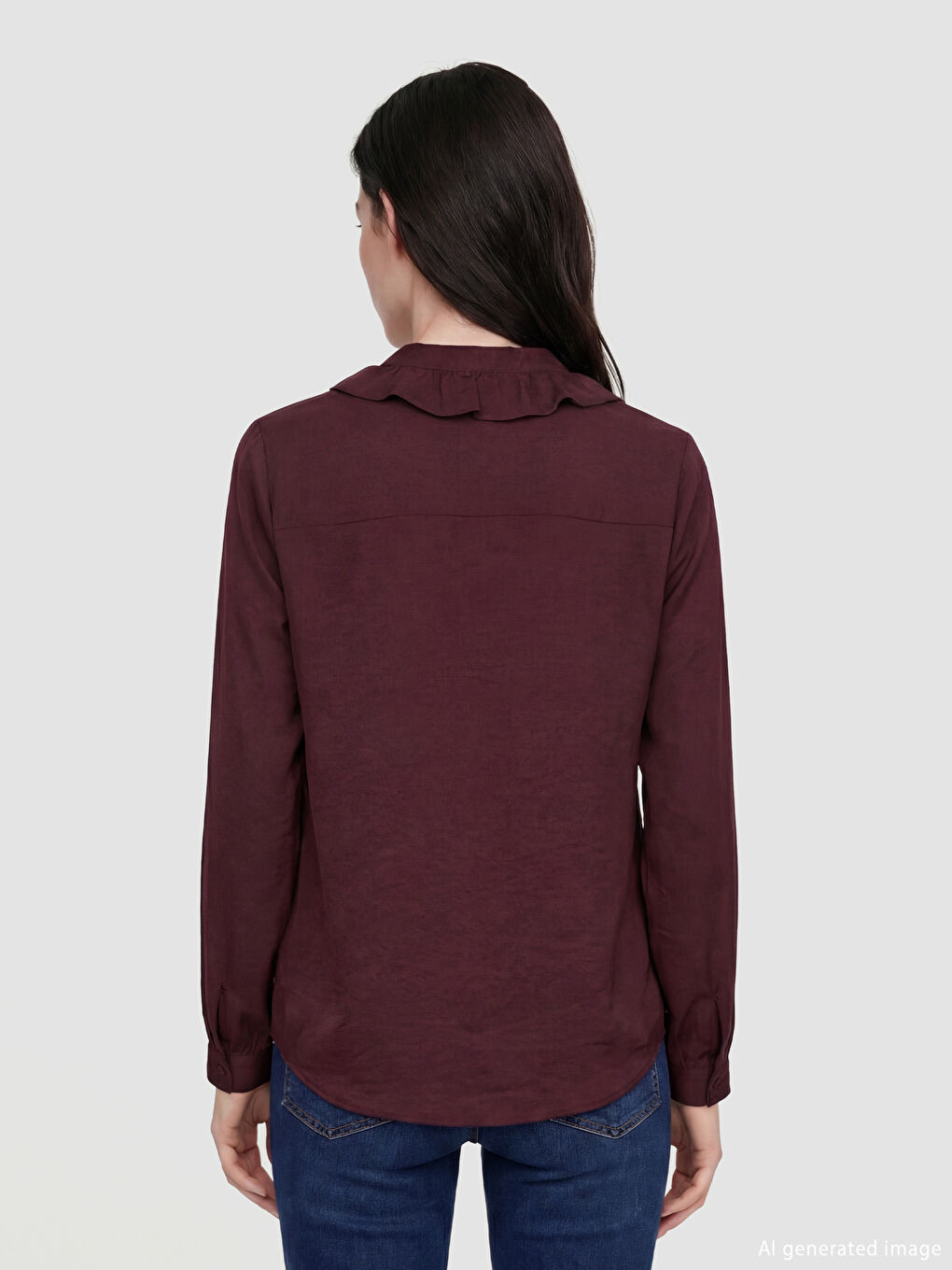 Mürdüm Kaçık Yaka Fırfırlı Bluz-3