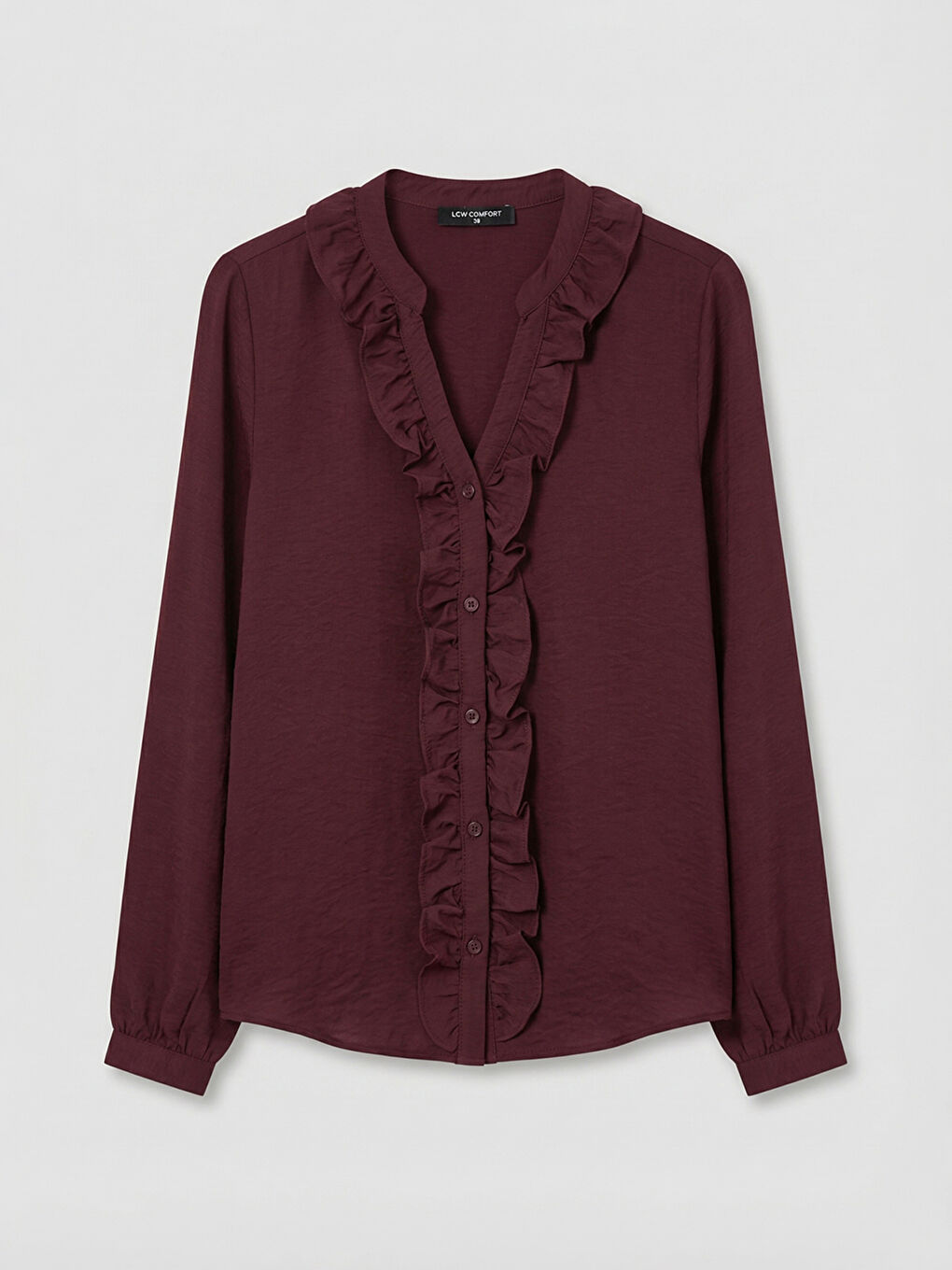 Mürdüm Kaçık Yaka Fırfırlı Bluz