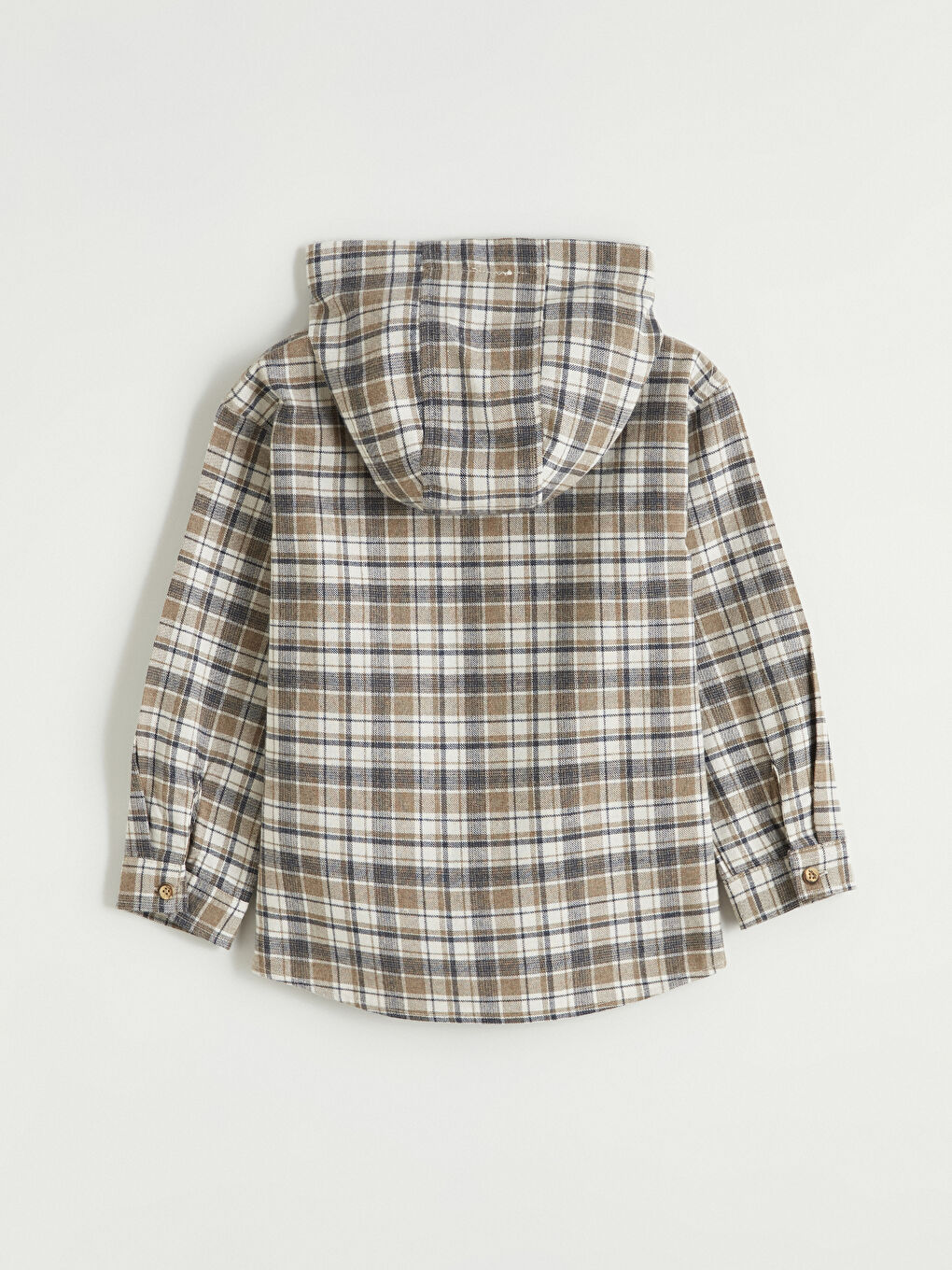 Bej Ekose Desenli Kapüşonlu Erkek Çocuk Gömlek-2