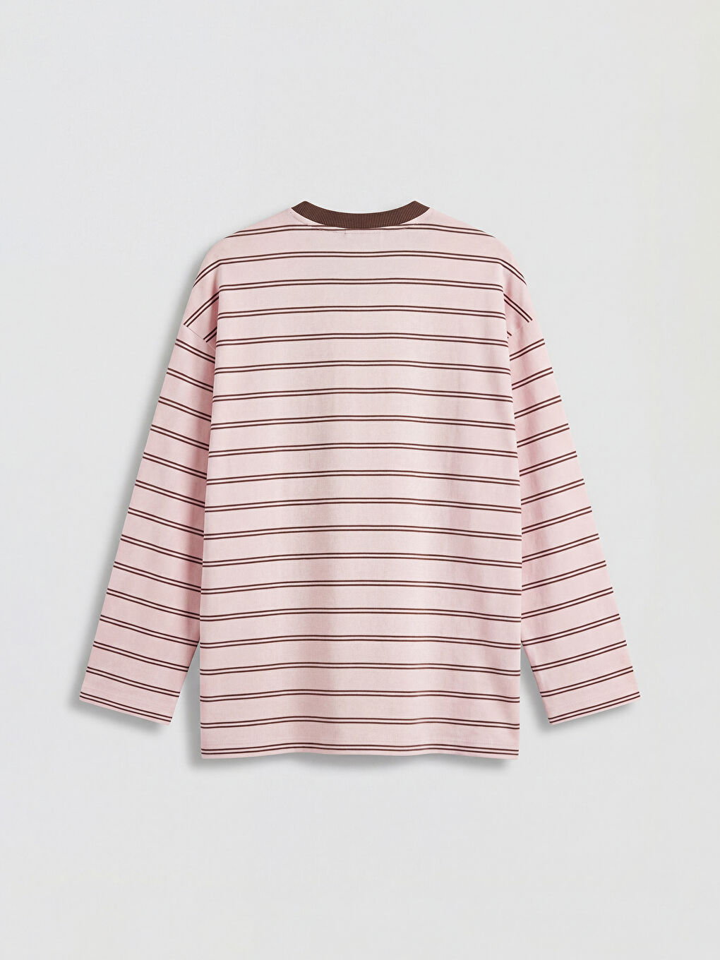 Pembe Bisiklet Yaka Çizgili Kadın Sweatshirt Tunik-1