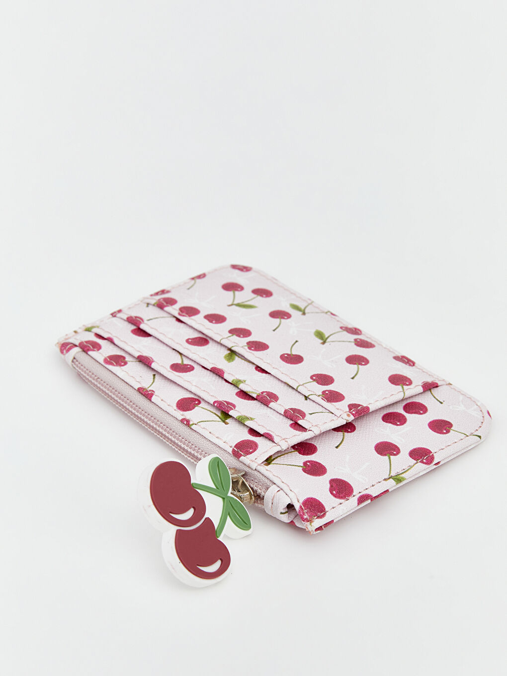 Pembe Kiraz Baskılı Kadın Cüzdan-1