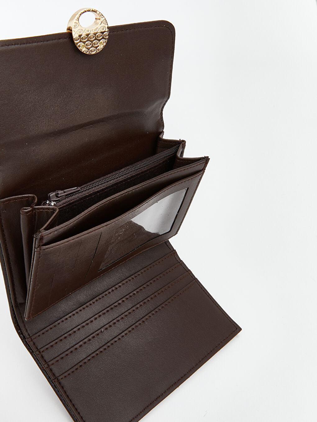 Kahverengi Çıtçıt Kapamalı Kadın Cüzdan-2