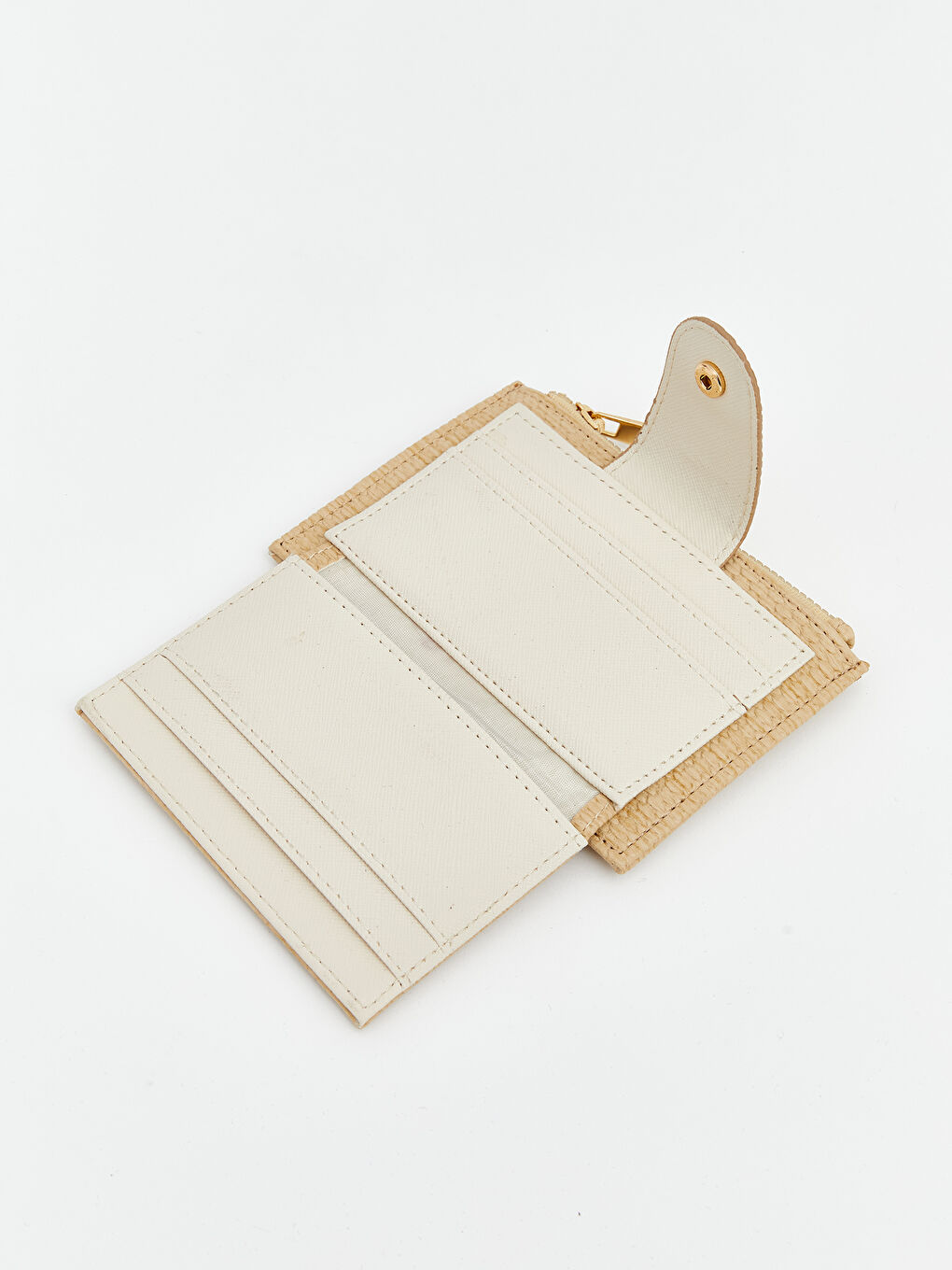 Bej Fermuarlı Hasır Görünümlü Kadın Cüzdan-2