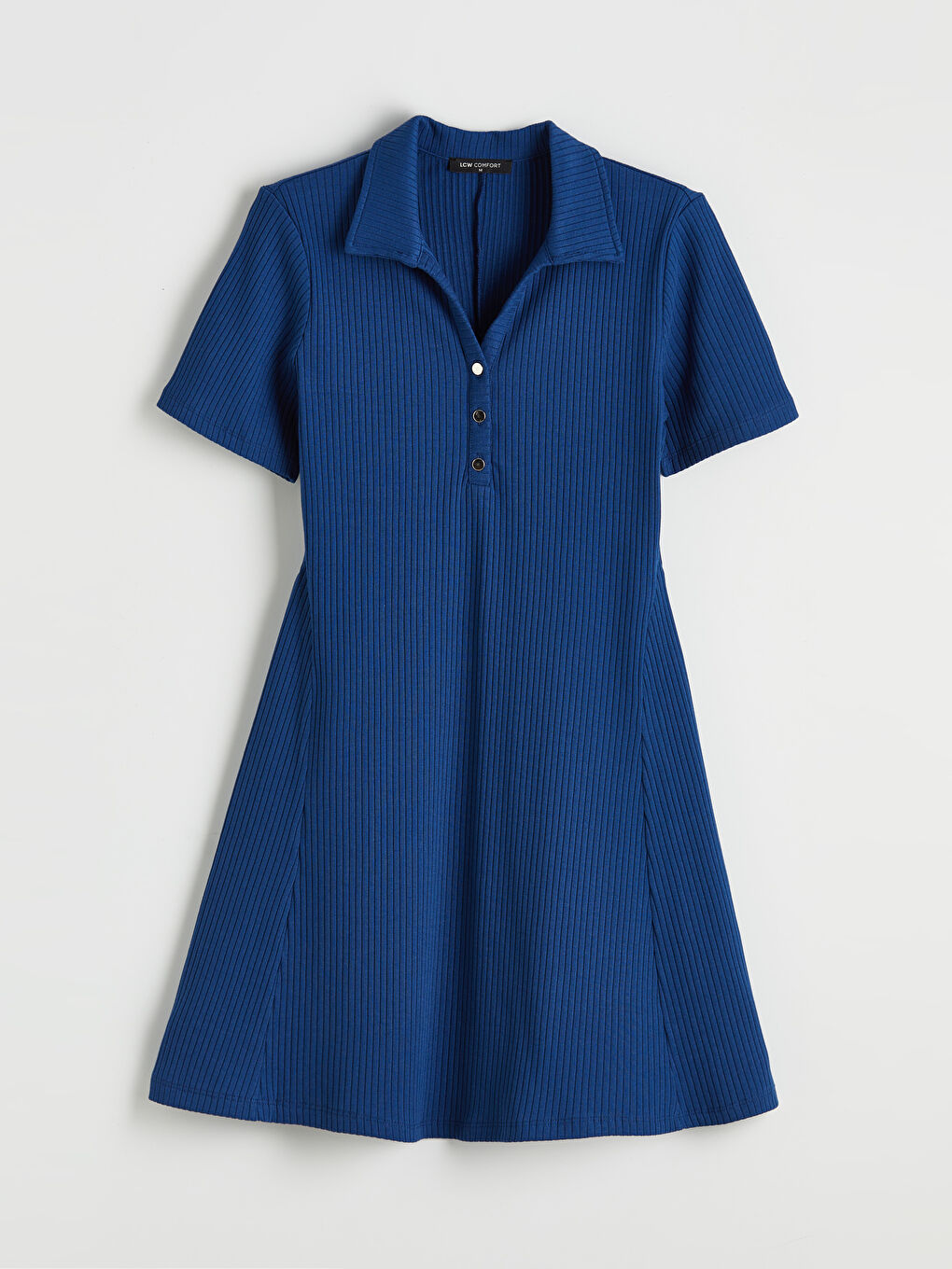 Lacivert Polo Yaka Fitilli Peplum Mini Elbise-4