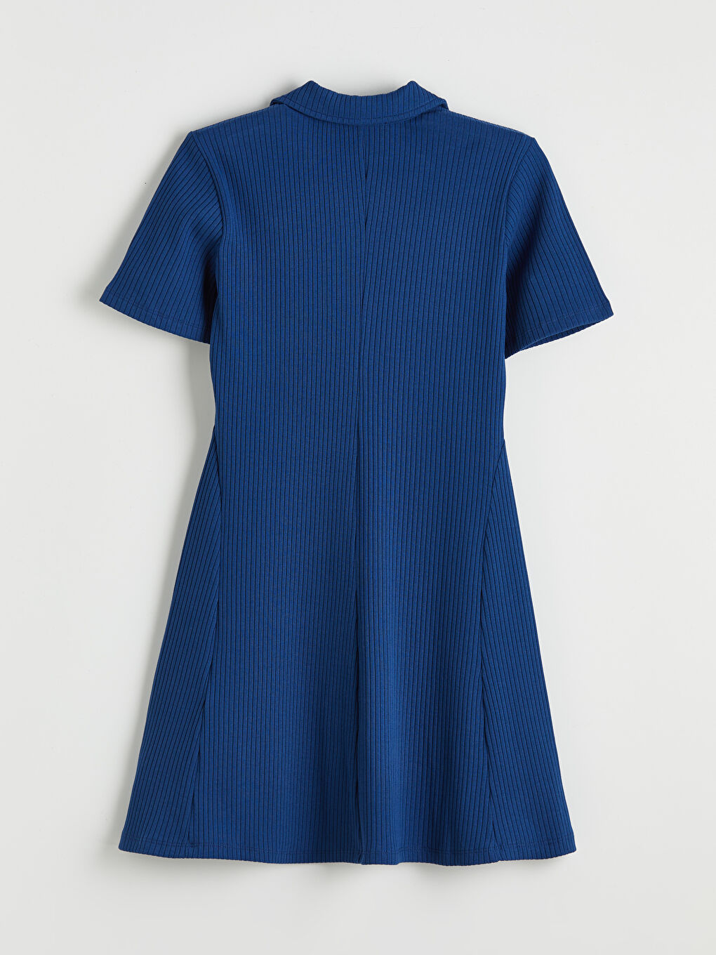 Lacivert Polo Yaka Fitilli Peplum Mini Elbise-5