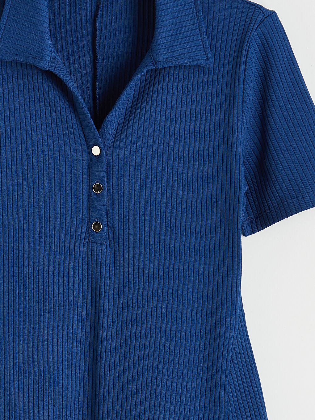 Lacivert Polo Yaka Fitilli Peplum Mini Elbise-6