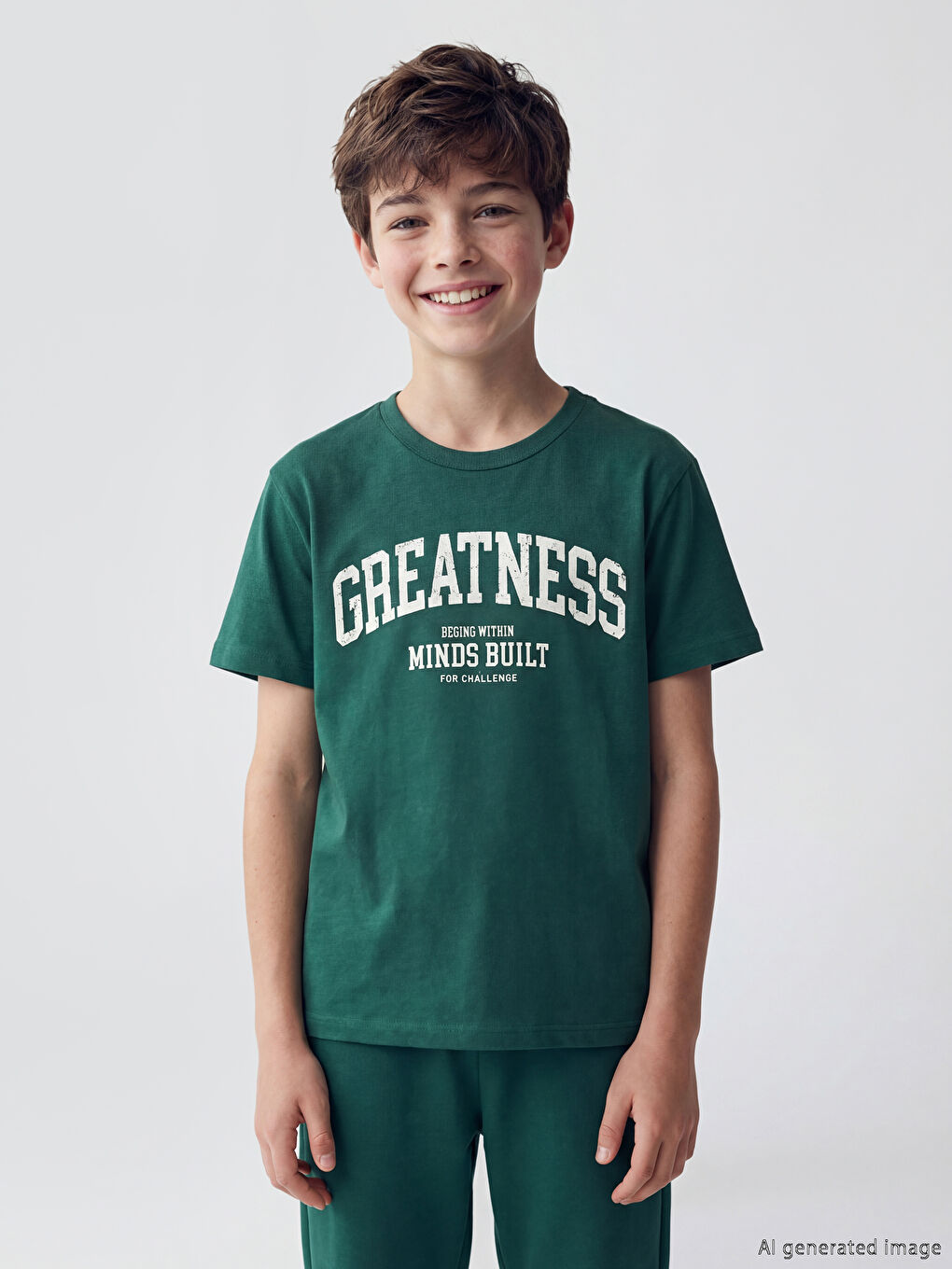 Yeşil Bisiklet Yaka Baskılı Erkek Çocuk Tişört