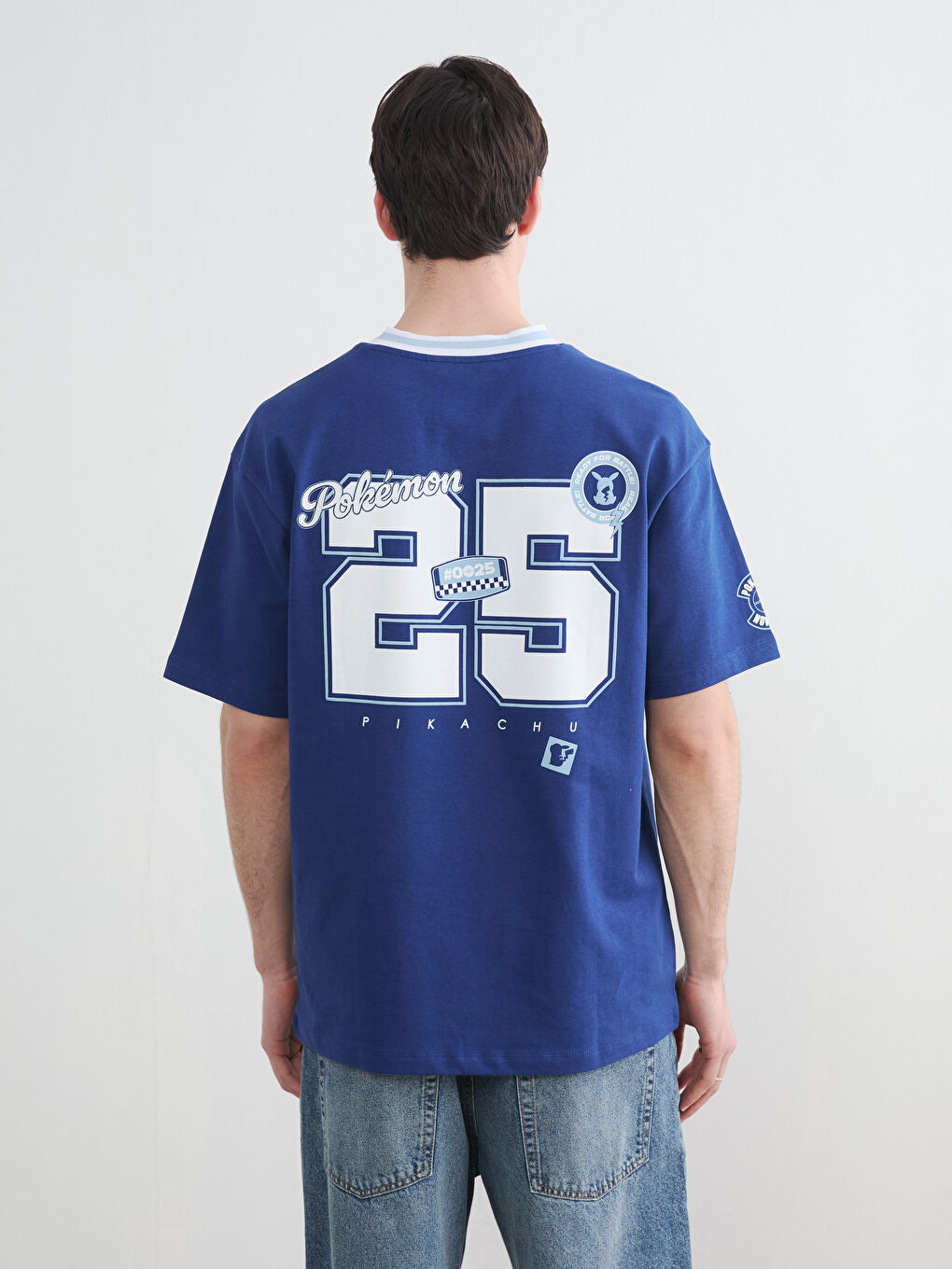 Lacivert Oversize Pokémon Baskılı Erkek Tişört-3