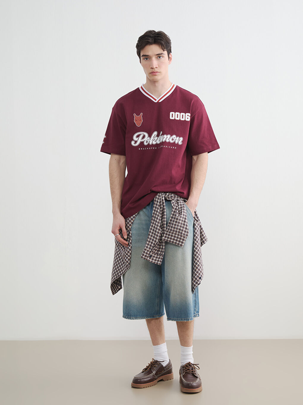 Bordo Pokemon Baskılı Erkek Tişört-1