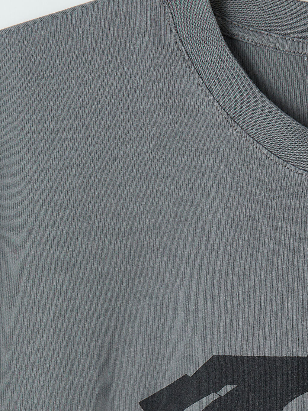 Gri Bisiklet Yaka Superman Baskılı Erkek Tişört-2