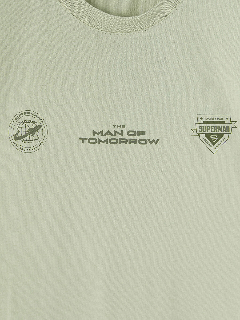 Yeşil Bisiklet Yaka Superman Baskılı Erkek Tişört-2