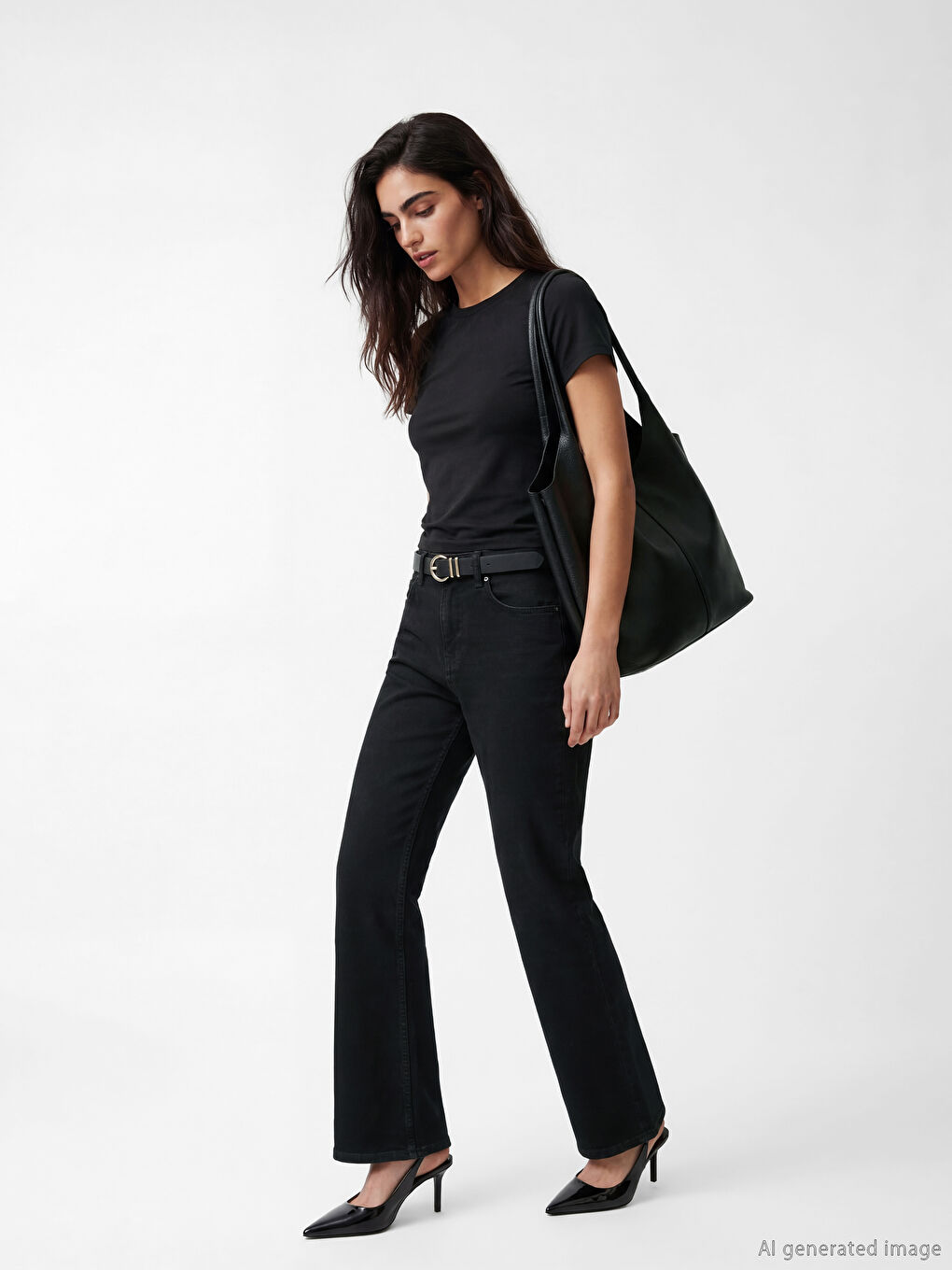 Siyah Deri Görünümlü Kadın Omuz Çantası-1