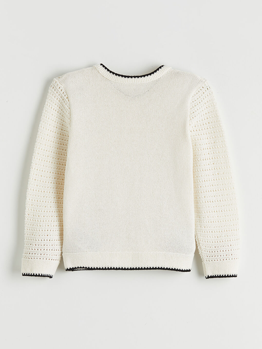 Ekru Bisiklet Yaka Nakışlı Kız Çocuk Triko Hırka-1