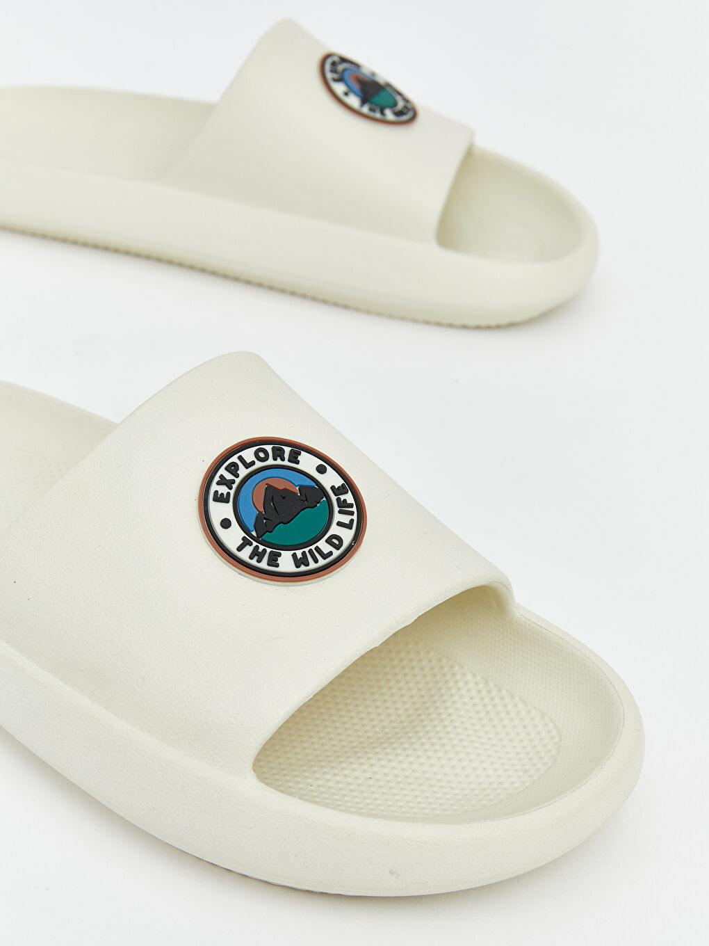 Bej Baskılı Tek Bantlı Erkek Terlik-2