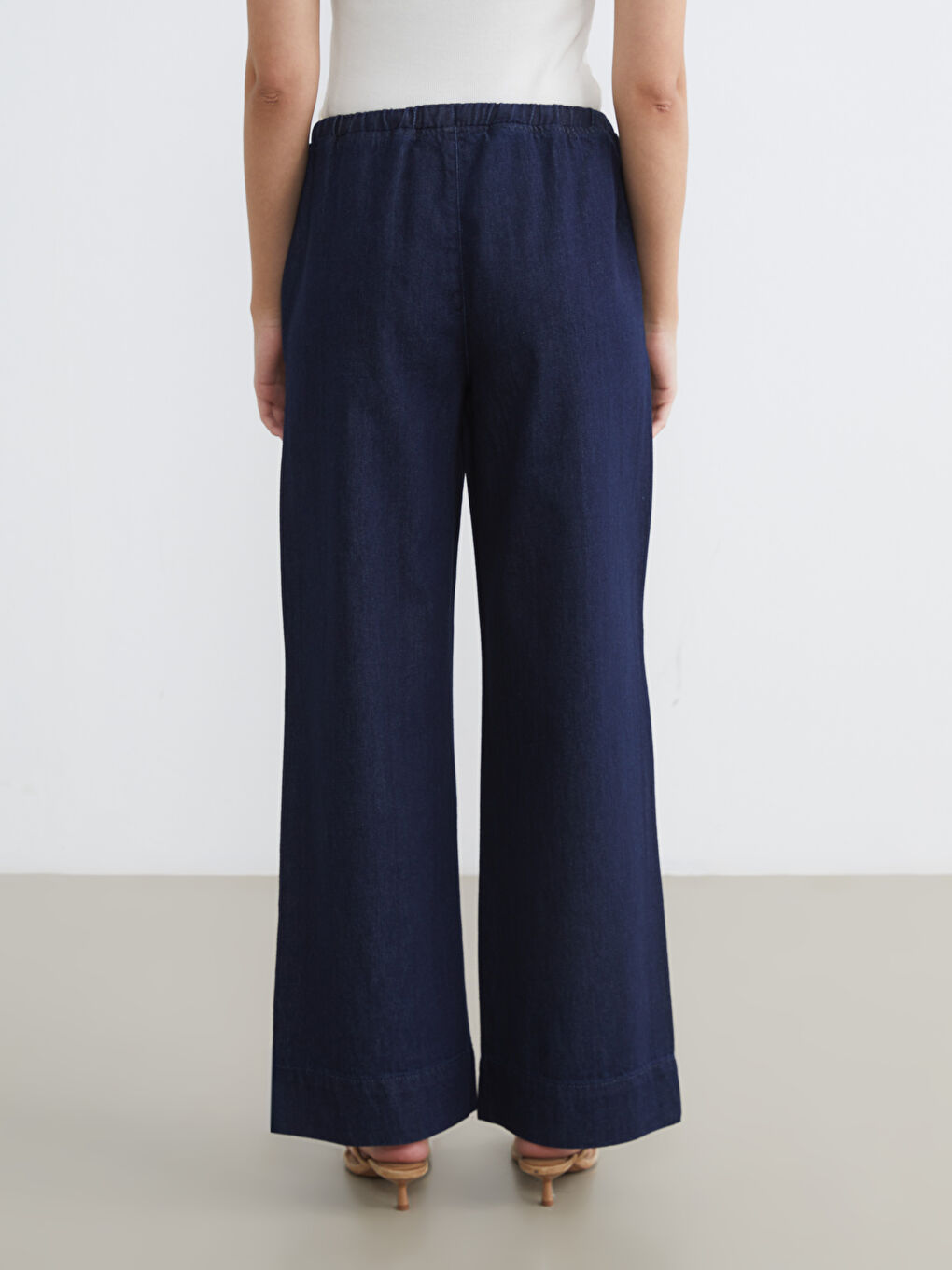 بنطال جينز واسع الأرجل للسيدات بخصر مطاطي-3