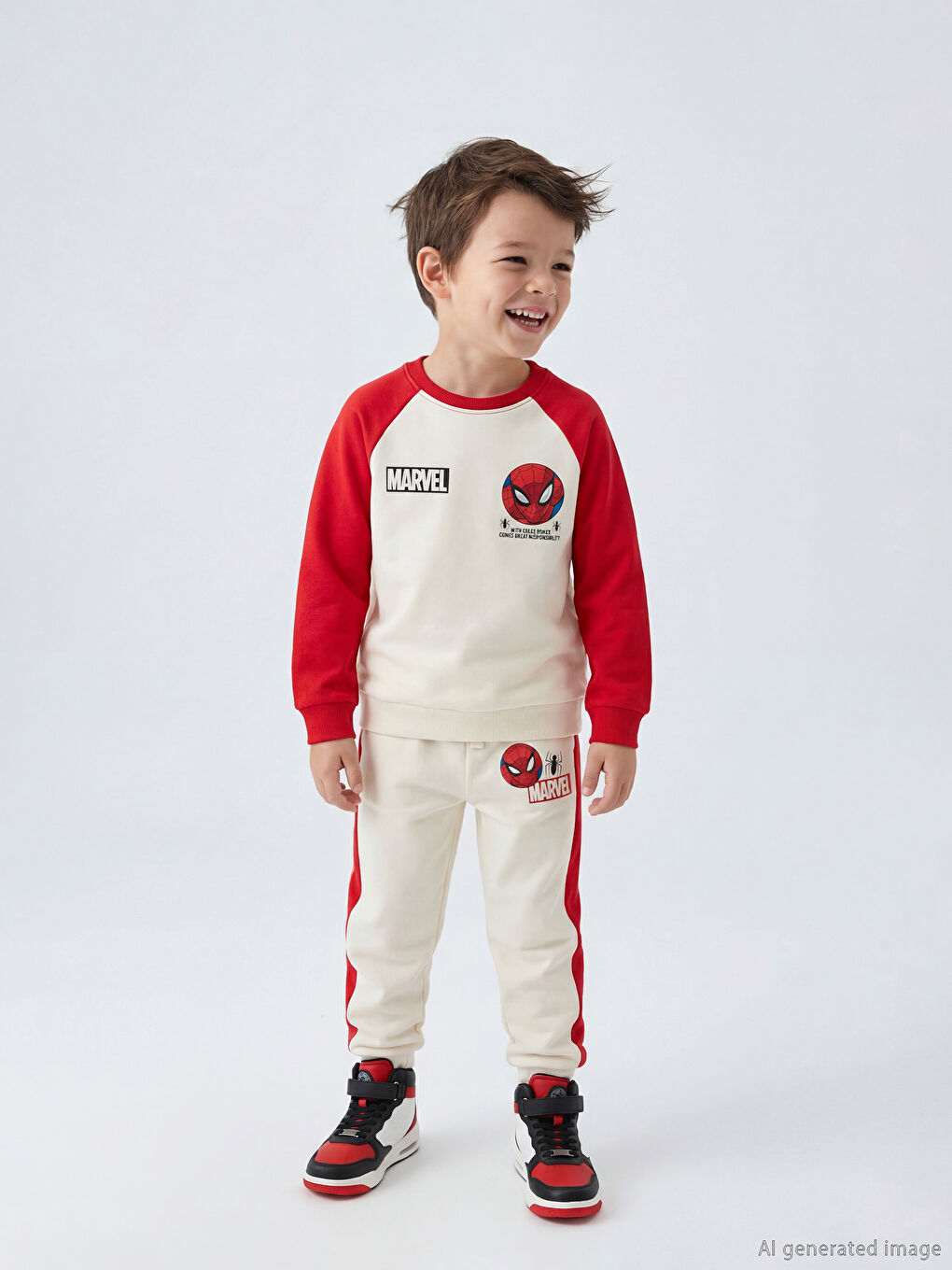 Bej Spider-Man Baskılı Erkek Çocuk Jogger Eşofman Altı