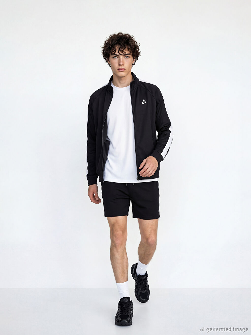 Siyah Şeritli Erkek Fermuarlı Sweatshirt-1