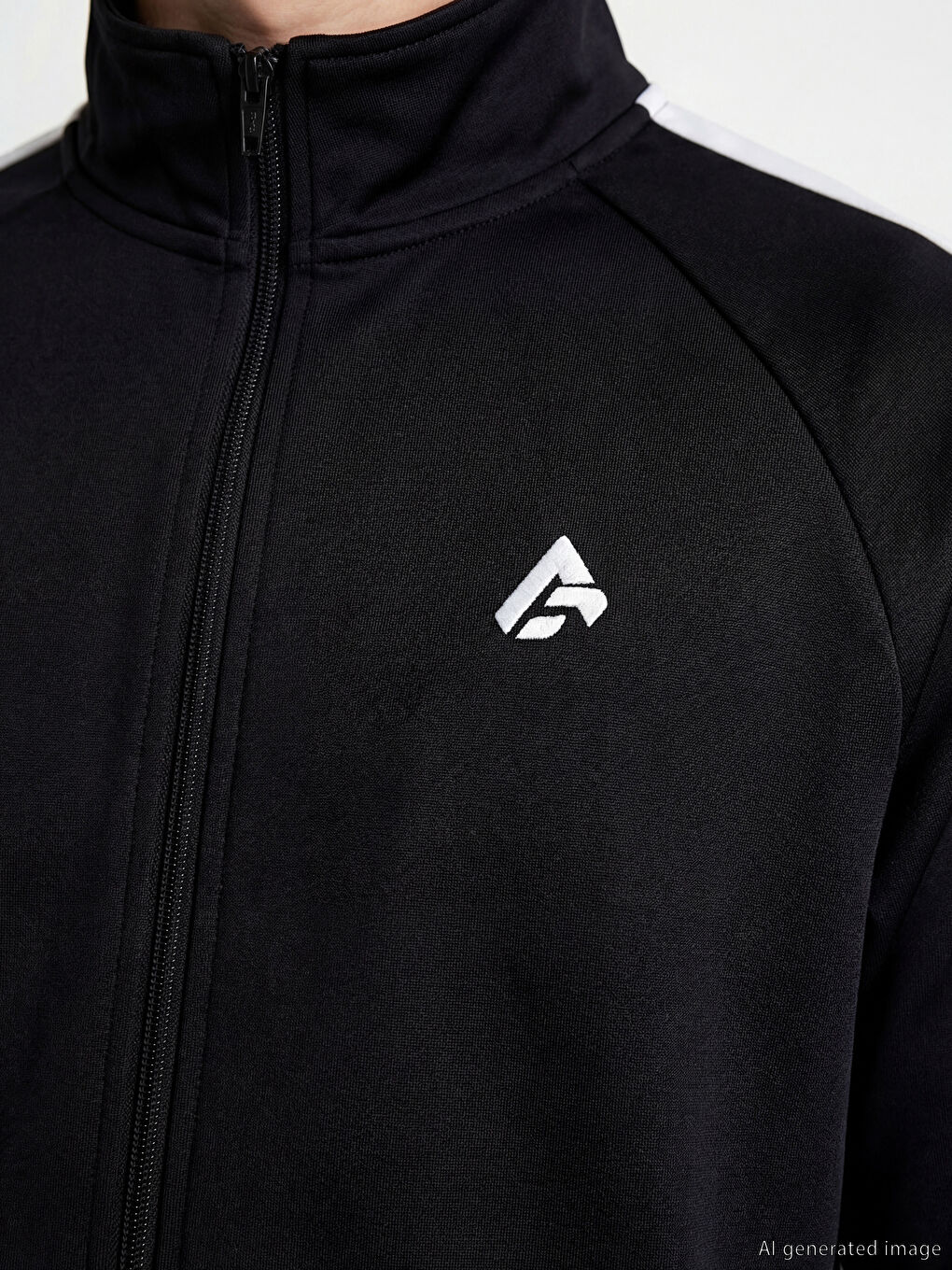 Siyah Şeritli Erkek Fermuarlı Sweatshirt-2