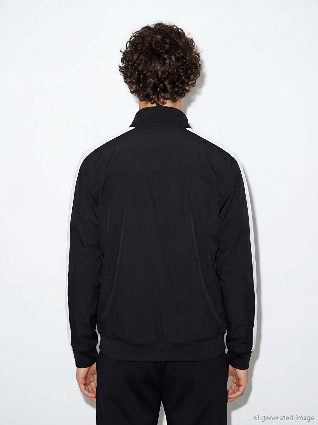 Siyah Şeritli Erkek Fermuarlı Sweatshirt-3