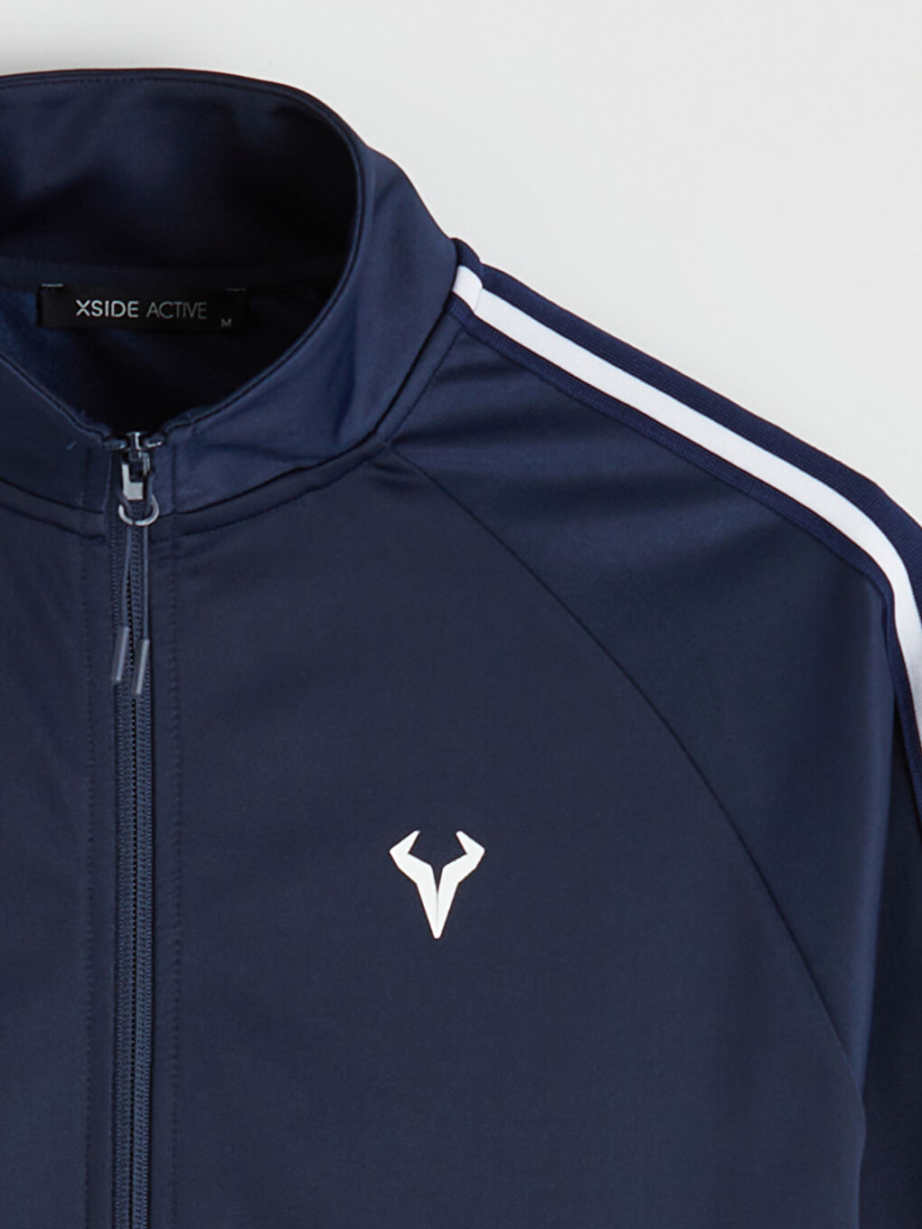 Lacivert Dik Yaka Şeritli Erkek Fermuarlı Sweatshirt-1