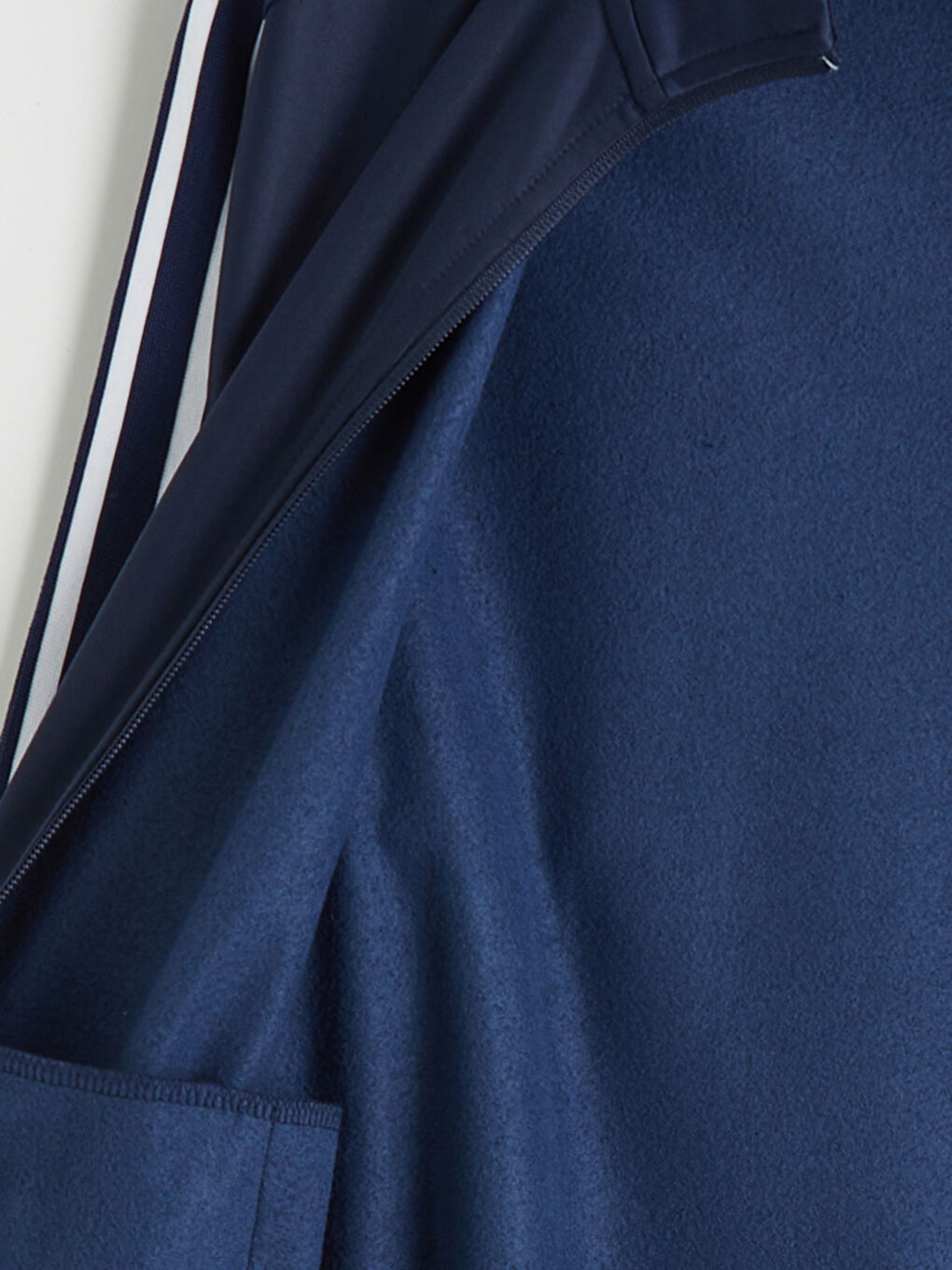 Lacivert Dik Yaka Şeritli Erkek Fermuarlı Sweatshirt-2