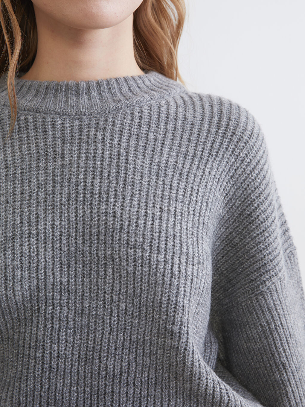 Antrasit Bisiklet Yaka Oversize Kadın Triko Kazak-2